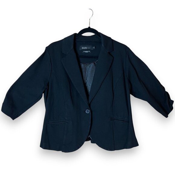 Studio By Torrid Blazer Womens 1X Jacket Black Ruched 3/4 Sleeve Career Corpcore - Picture 1 of 10